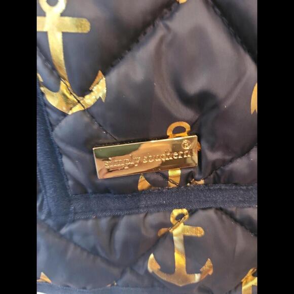 Simply Southern Size Small Navy Blue Puffer‎ Vest Gold Anchors - Picture 3 of 4